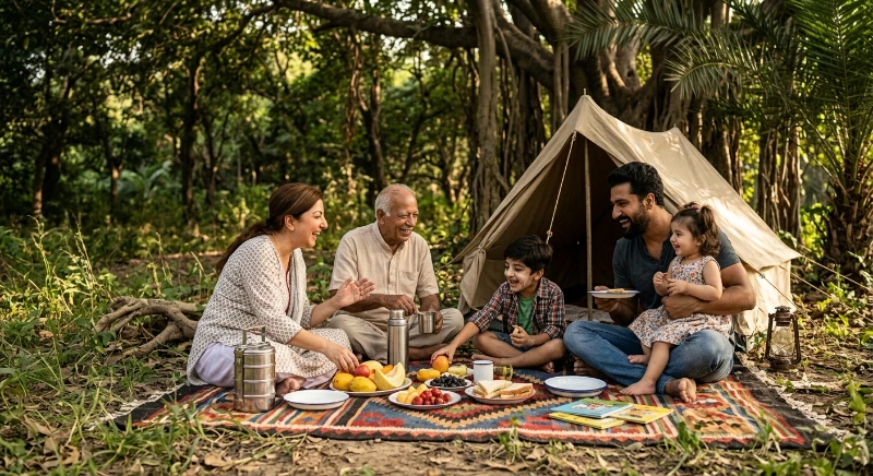 Family camping together